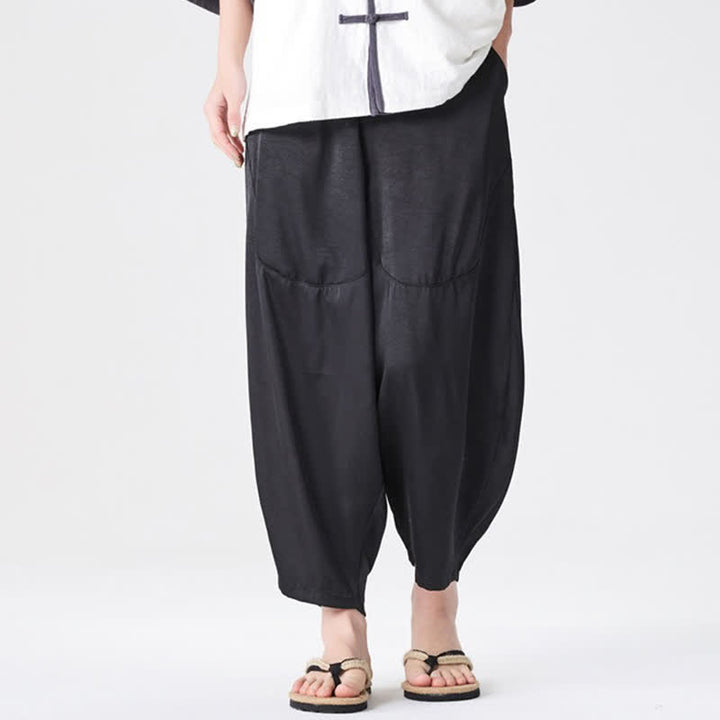 Buddha Stones Pantalon harem d'été décontracté pour homme, uni, avec poches plaquées - image 27