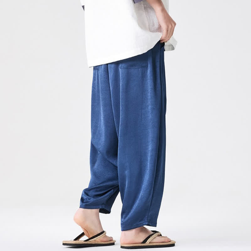 Buddha Stones Pantalon harem d'été décontracté pour homme, uni, avec poches plaquées - image 2