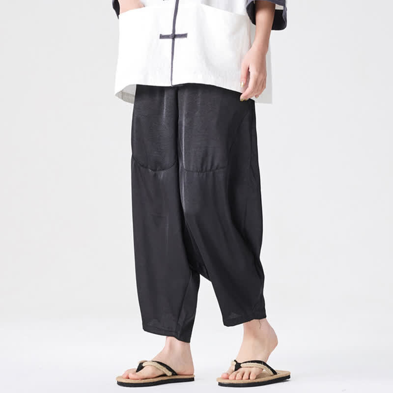 Buddha Stones Pantalon harem d'été décontracté pour homme, uni, avec poches plaquées - image 28