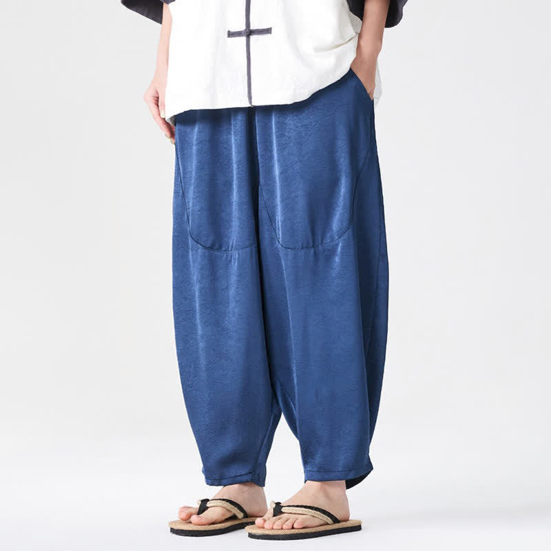 Buddha Stones Pantalon harem d'été décontracté pour homme, uni, avec poches plaquées - SteelBlue - US/UK/AU46，EU56 (5XL) - image 0