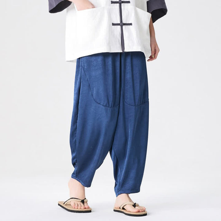 Buddha Stones Pantalon harem d'été décontracté pour homme, uni, avec poches plaquées - image 6