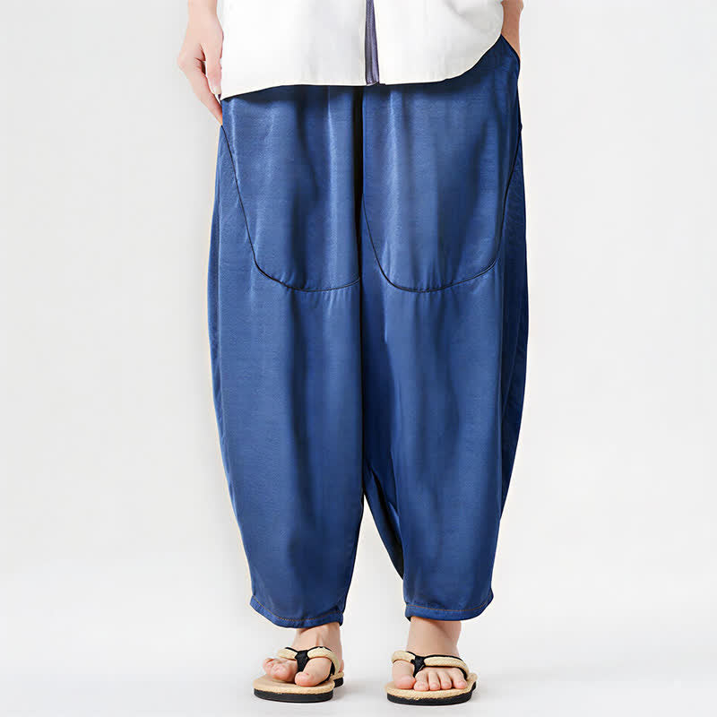 Buddha Stones Pantalon harem d'été décontracté pour homme, uni, avec poches plaquées - image 1