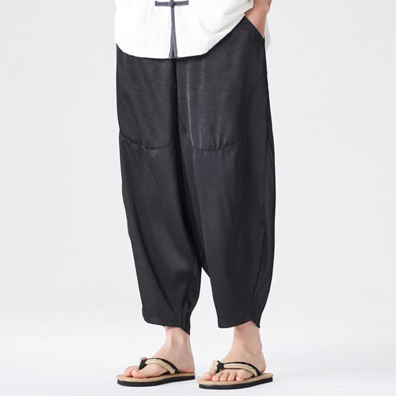 Buddha Stones Pantalon harem d'été décontracté pour homme, uni, avec poches plaquées - Noir - US/UK/AU46，EU56 (5XL) - image 20