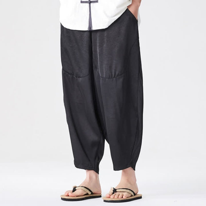 Buddha Stones Pantalon harem d'été décontracté pour homme, uni, avec poches plaquées - Noir - US/UK/AU46，EU56 (5XL) - image 20
