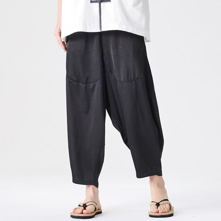 Buddha Stones Pantalon harem d'été décontracté pour homme, uni, avec poches plaquées - image 26
