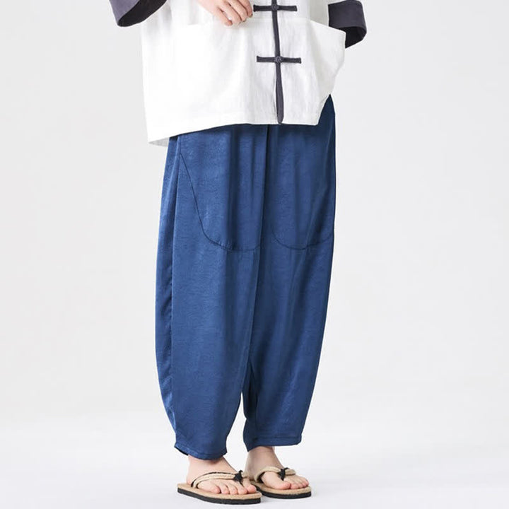Buddha Stones Pantalon harem d'été décontracté pour homme, uni, avec poches plaquées - image 7