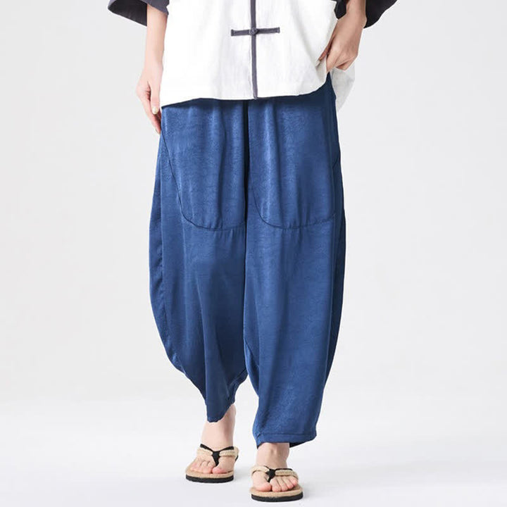 Buddha Stones Pantalon harem d'été décontracté pour homme, uni, avec poches plaquées - image 4