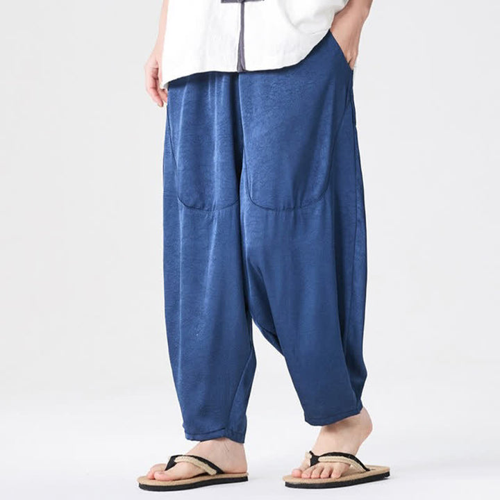 Buddha Stones Pantalon harem d'été décontracté pour homme, uni, avec poches plaquées - image 5