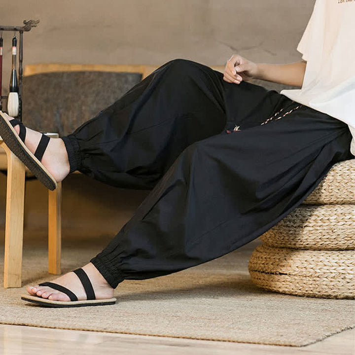 Buddha Stones Pantalon harem d'été décontracté pour homme, à ourlet élastique et cordon de serrage, avec poches - image 17