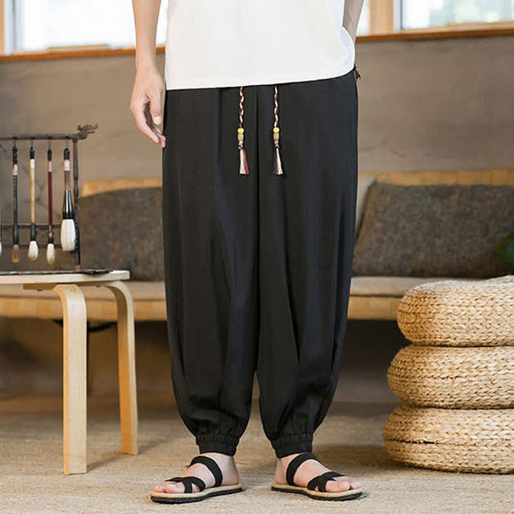 Buddha Stones Pantalon harem d'été décontracté pour homme, à ourlet élastique et cordon de serrage, avec poches - image 10
