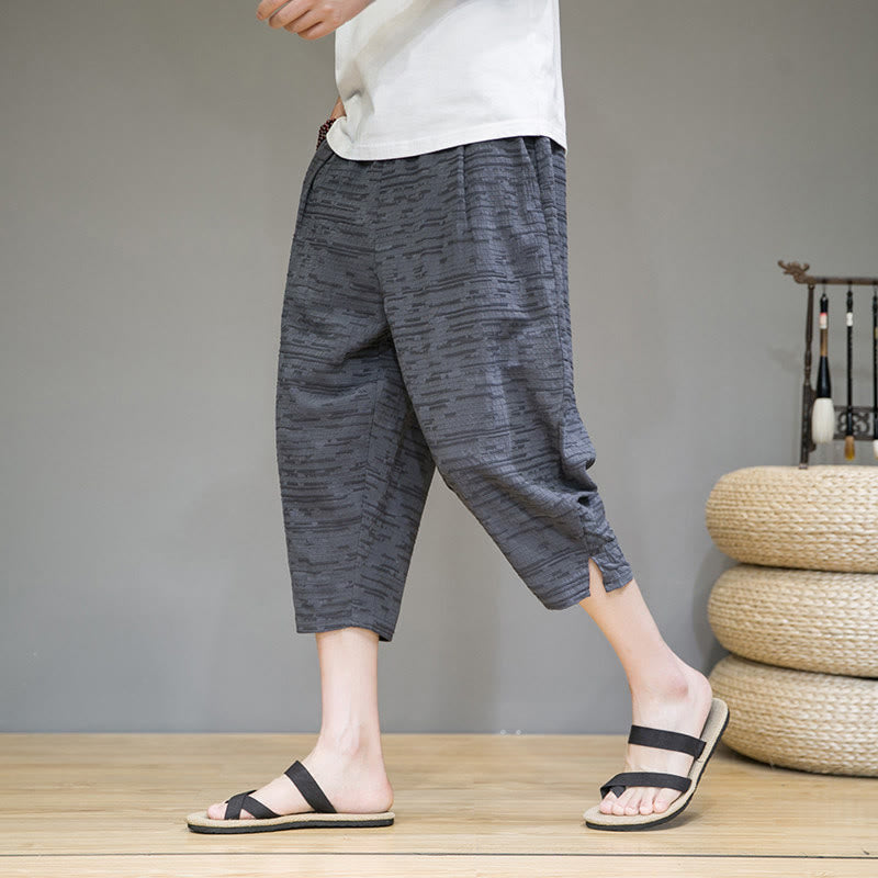 Buddha Stones Pantalon harem trois-quarts pour homme, coupe minimaliste, fente latérale, couleur unie, avec poches, idéal pour l'été. - Gris ardoise - US/UK/AU44，EU54 (4XL) - image 0