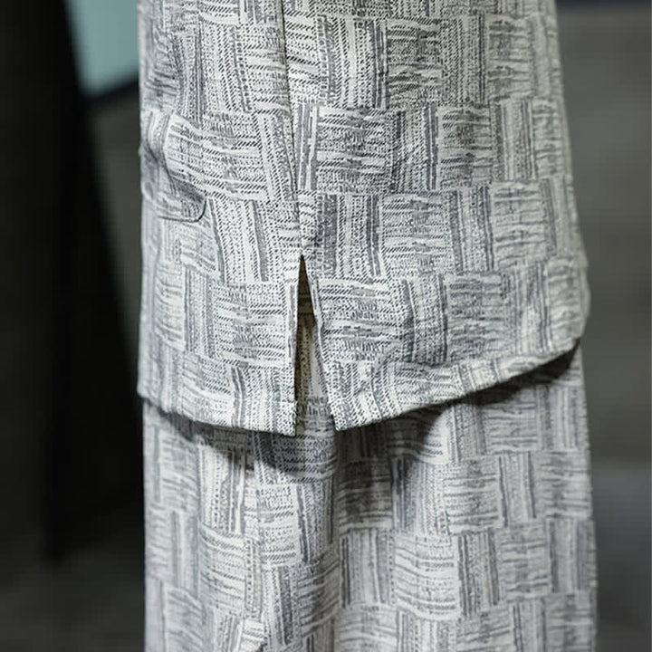 Buddha Stones Ensemble homme 2 pièces : chemise à manches courtes à col mandarin et boutons brandebourg, style géométrique, pantalon harem avec poches. - image 22