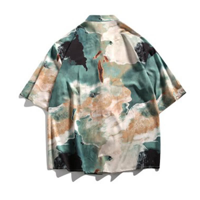Buddha Stones Chemise homme à manches courtes, col mandarin, boutons brandebourg, imprimé aquarelle, style Tang, été - image 8