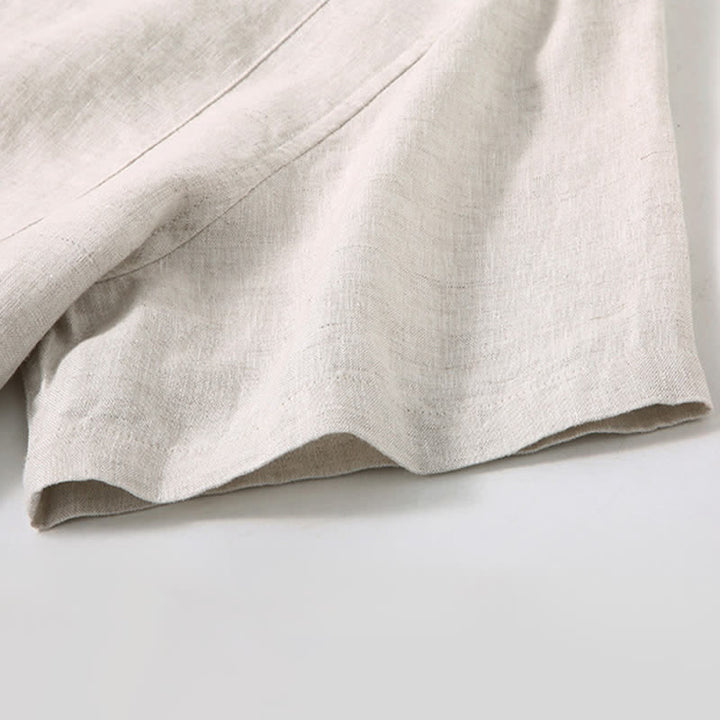 Buddha Stones Chemise d'été minimaliste à manches courtes en lin uni, boutonnée et fendue sur le côté, pour homme - image 3