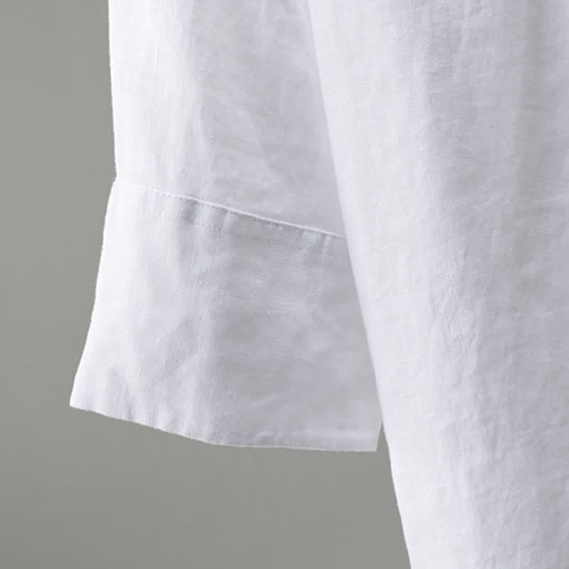 Buddha Stones Chemise homme minimaliste printanière en lin uni à manches trois-quarts - image 7