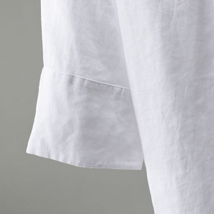 Buddha Stones Chemise homme minimaliste printanière en lin uni à manches trois-quarts - image 7
