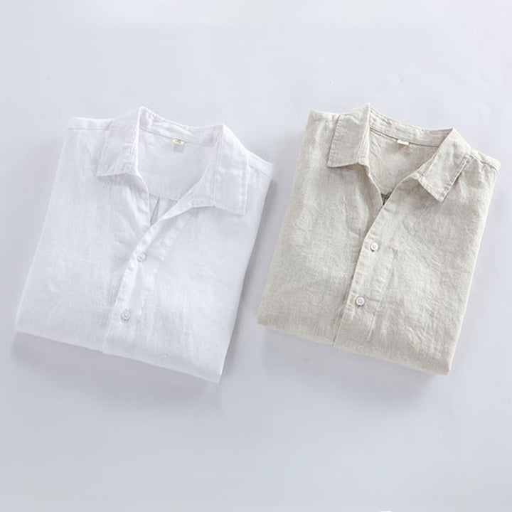 Buddha Stones Chemise homme minimaliste printanière en lin uni à manches trois-quarts - image 11