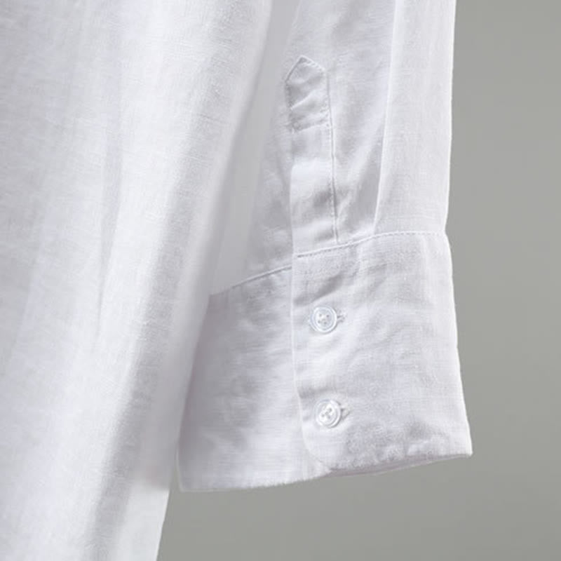 Buddha Stones Chemise homme minimaliste printanière en lin uni à manches trois-quarts - image 8