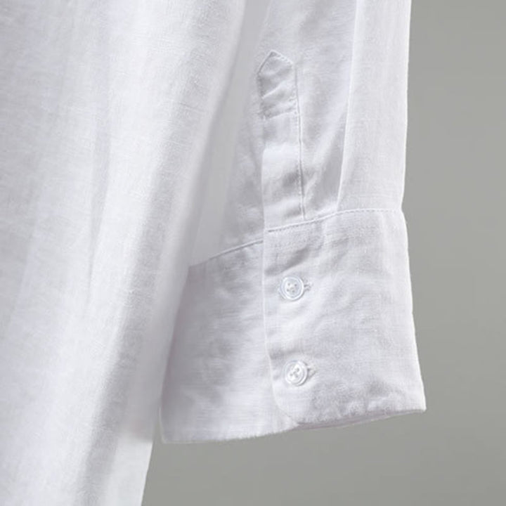 Buddha Stones Chemise homme minimaliste printanière en lin uni à manches trois-quarts - image 8