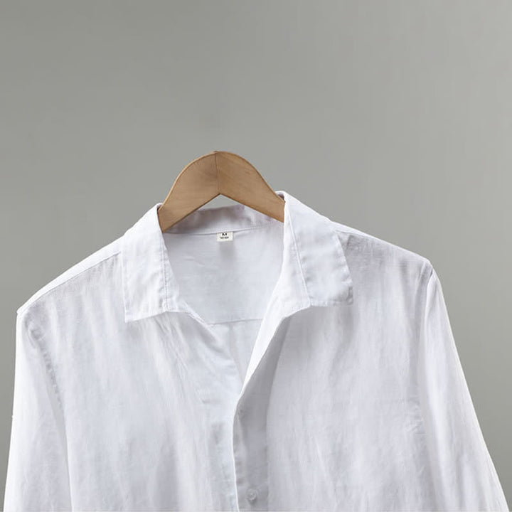 Buddha Stones Chemise homme minimaliste printanière en lin uni à manches trois-quarts - image 3