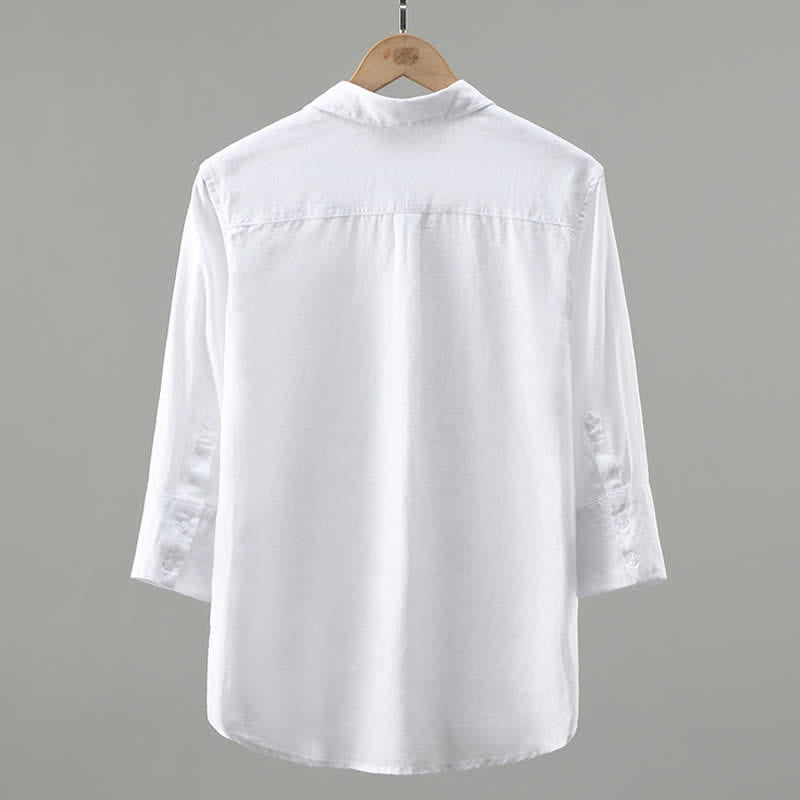Buddha Stones Chemise homme minimaliste printanière en lin uni à manches trois-quarts - image 2