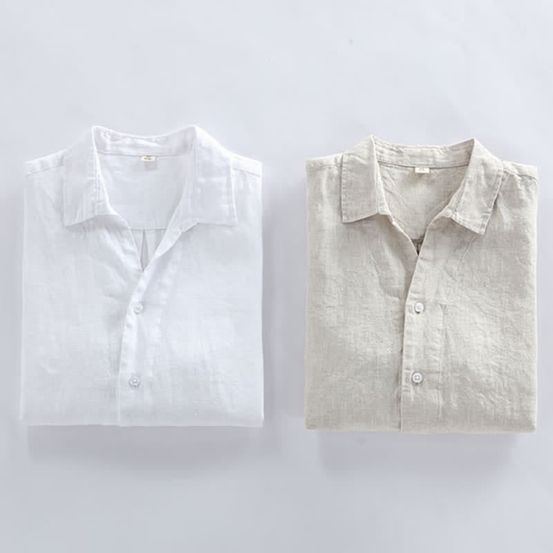 Buddha Stones Chemise homme minimaliste printanière en lin uni à manches trois-quarts - image 10