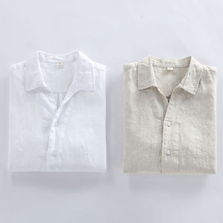 Buddha Stones Chemise homme minimaliste printanière en lin uni à manches trois-quarts - image 10