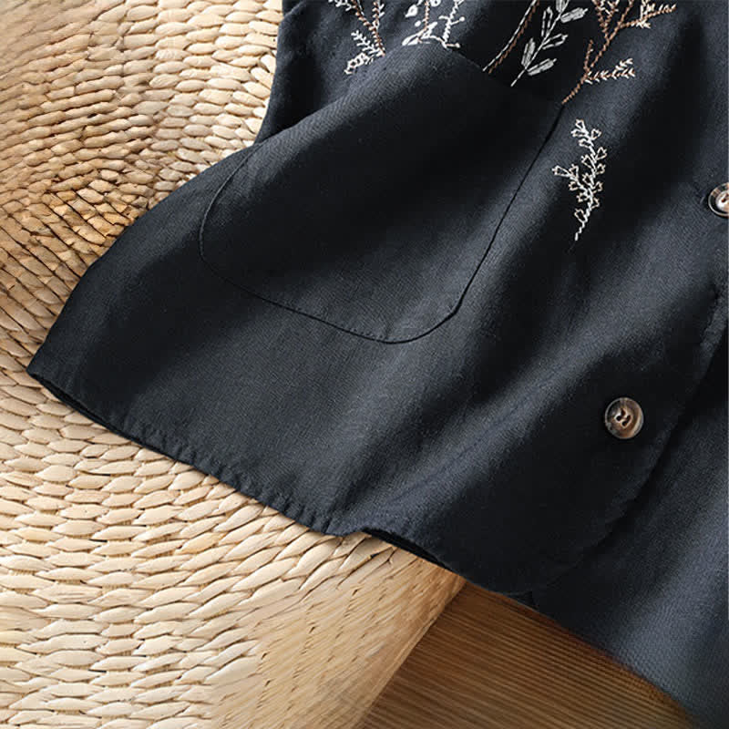 Buddha Stones Chemises sans manches d'été brodées à motifs floraux pour femmes, avec poches - image 13