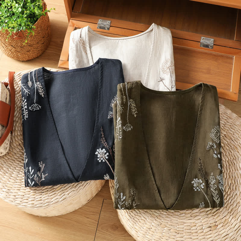 Buddha Stones Chemises sans manches d'été brodées à motifs floraux pour femmes, avec poches - image 21