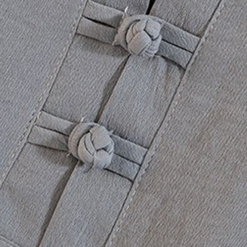 Buddha Stones Ensemble d'été 2 pièces : chemise à manches courtes imprimée délavée avec col mandarin et boutons brandebourg, pantalon bermuda, tenue de méditation pour homme avec poches - image 3