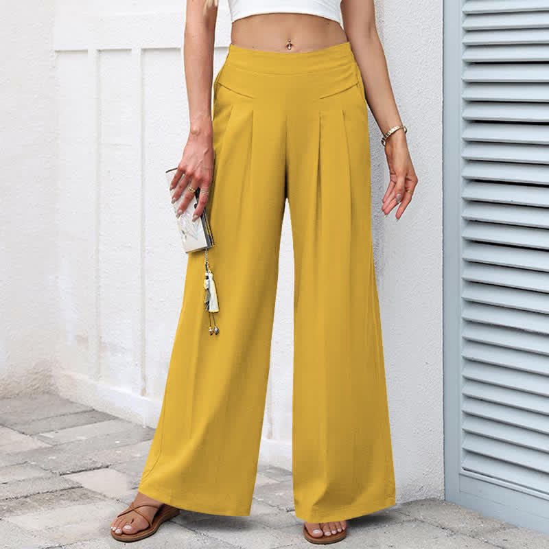 Buddha Stones Pantalon large taille haute pour femme, en coton et lin uni, avec poches - Jaune - US16，UK/AU20，EU48 (3XL) - image 7