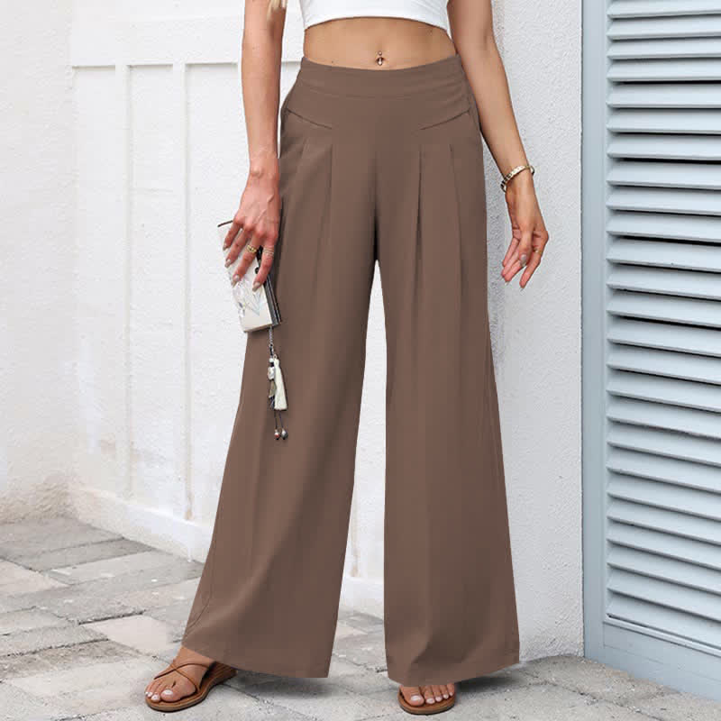 Buddha Stones Pantalon large taille haute pour femme, en coton et lin uni, avec poches - Terre de sienne - US16，UK/AU20，EU48 (3XL) - image 9