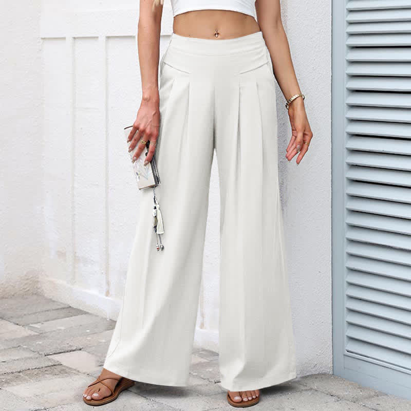 Buddha Stones Pantalon large taille haute pour femme, en coton et lin uni, avec poches - Blanc - US16，UK/AU20，EU48 (3XL) - image 21