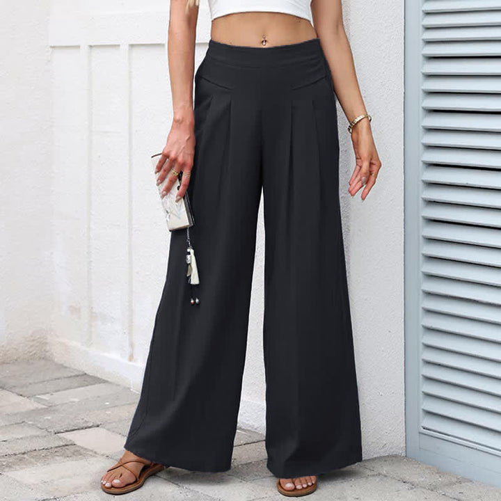 Buddha Stones Pantalon large taille haute pour femme, en coton et lin uni, avec poches - Noir - US16，UK/AU20，EU48 (3XL) - image 19