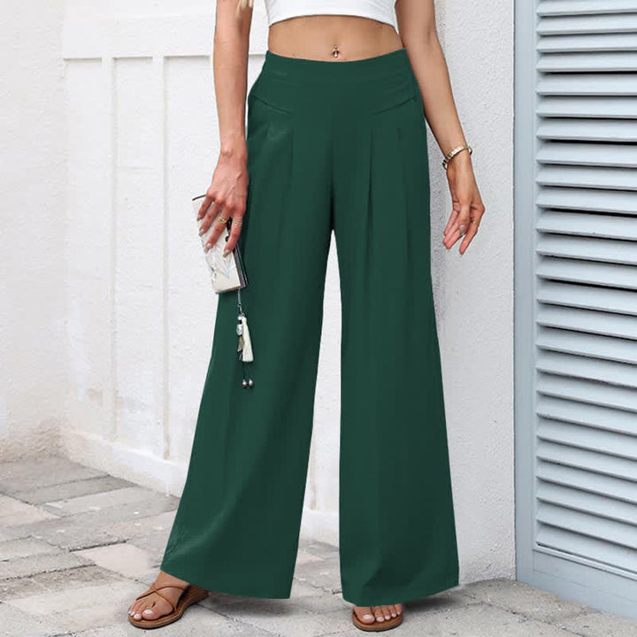 Buddha Stones Pantalon large taille haute pour femme, en coton et lin uni, avec poches - Vert foncé - US16，UK/AU20，EU48 (3XL) - image 15