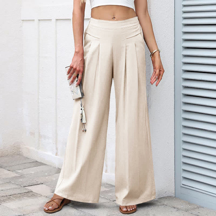 Buddha Stones Pantalon large taille haute pour femme, en coton et lin uni, avec poches - Beige - US16，UK/AU20，EU48 (3XL) - image 13