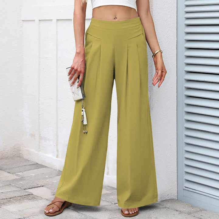 Buddha Stones Pantalon large taille haute pour femme, en coton et lin uni, avec poches - Kaki foncé - US16，UK/AU20，EU48 (3XL) - image 11