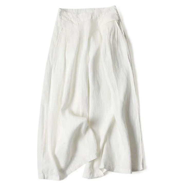Buddha Stones Pantalon large taille haute pour femme, en coton et lin uni, avec poches - image 22