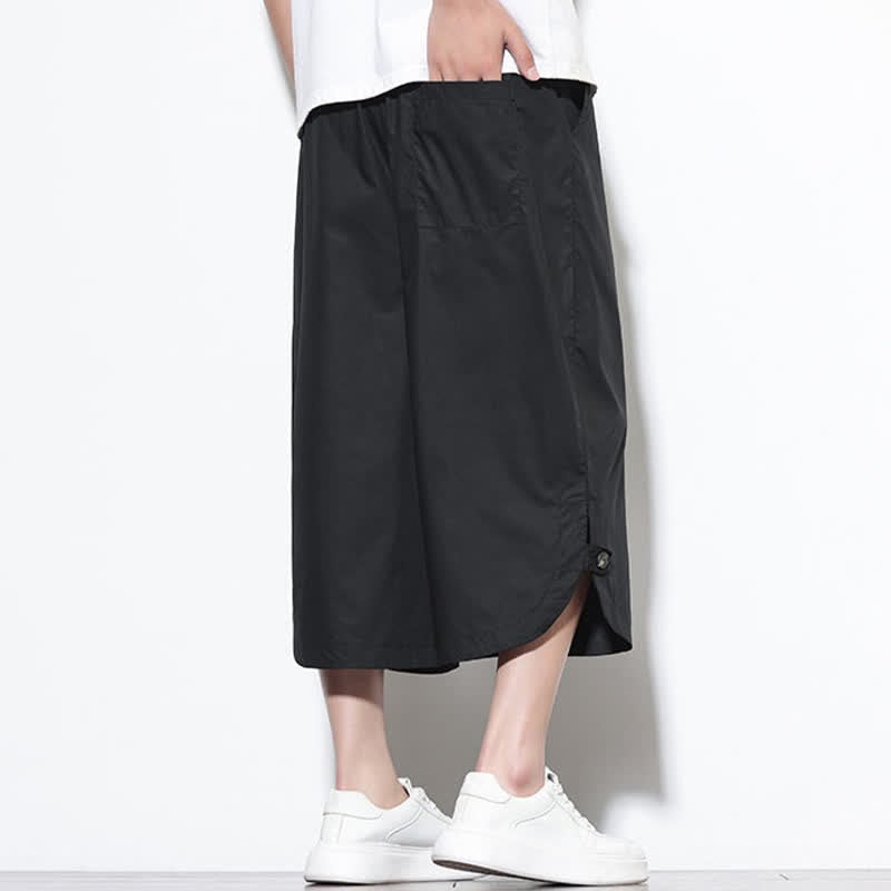 Buddha Stones Pantalon harem d'été décontracté pour homme, en coton uni, avec cordon de serrage, fentes latérales et poches. - image 11