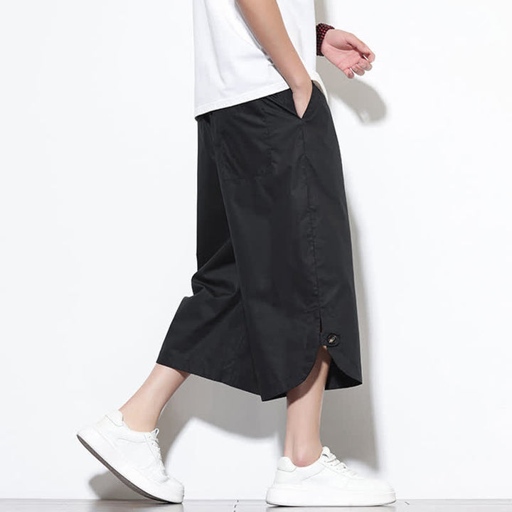Buddha Stones Pantalon harem d'été décontracté pour homme, en coton uni, avec cordon de serrage, fentes latérales et poches. - image 16