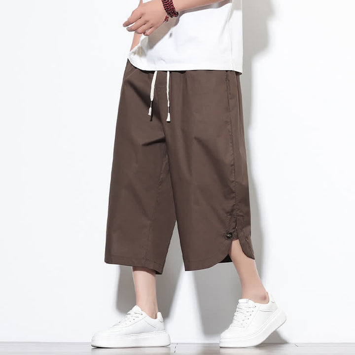 Buddha Stones Pantalon harem d'été décontracté pour homme, en coton uni, avec cordon de serrage, fentes latérales et poches. - SaddleBrown - US/UK/AU48，EU58(5XL) - image 31