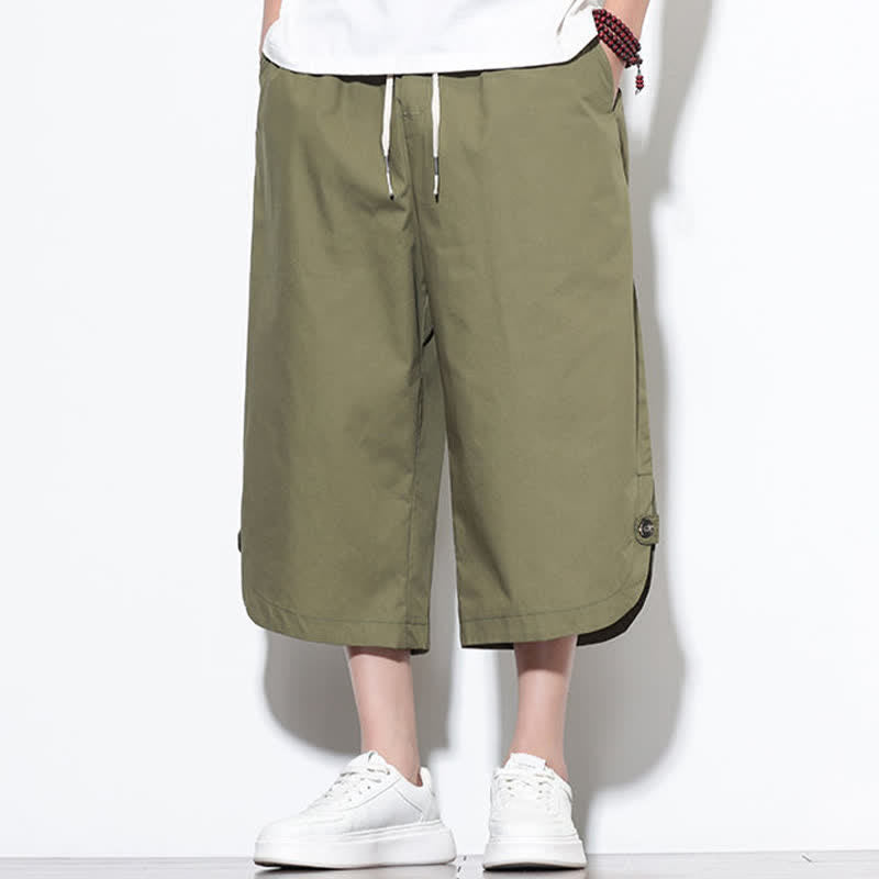 Buddha Stones Pantalon harem d'été décontracté pour homme, en coton uni, avec cordon de serrage, fentes latérales et poches. - image 3