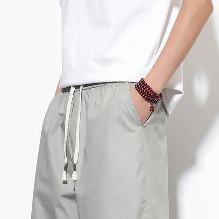 Buddha Stones Pantalon harem d'été décontracté pour homme, en coton uni, avec cordon de serrage, fentes latérales et poches. - image 28