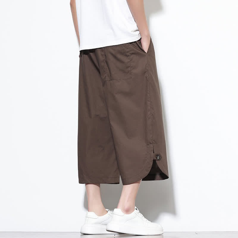 Buddha Stones Pantalon harem d'été décontracté pour homme, en coton uni, avec cordon de serrage, fentes latérales et poches. - image 33