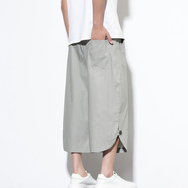 Buddha Stones Pantalon harem d'été décontracté pour homme, en coton uni, avec cordon de serrage, fentes latérales et poches. - image 20