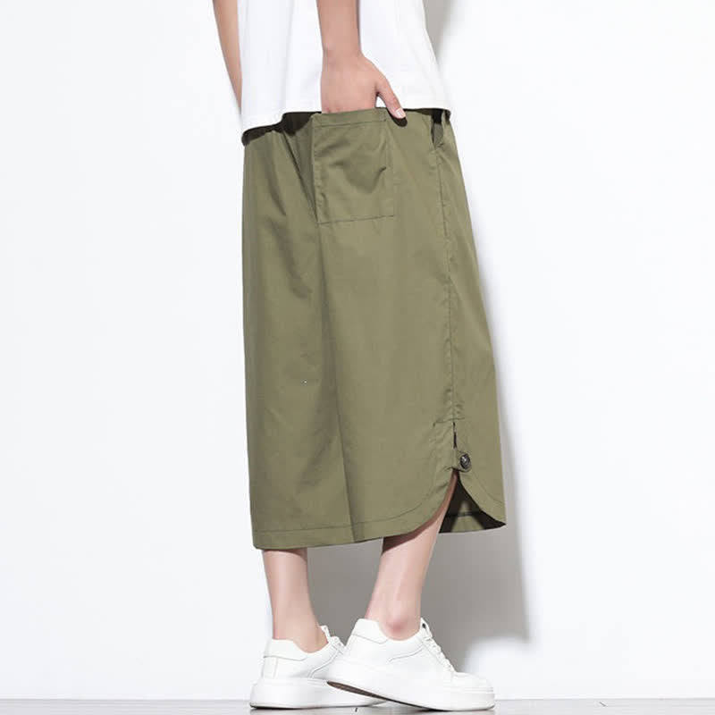 Buddha Stones Pantalon harem d'été décontracté pour homme, en coton uni, avec cordon de serrage, fentes latérales et poches. - image 2
