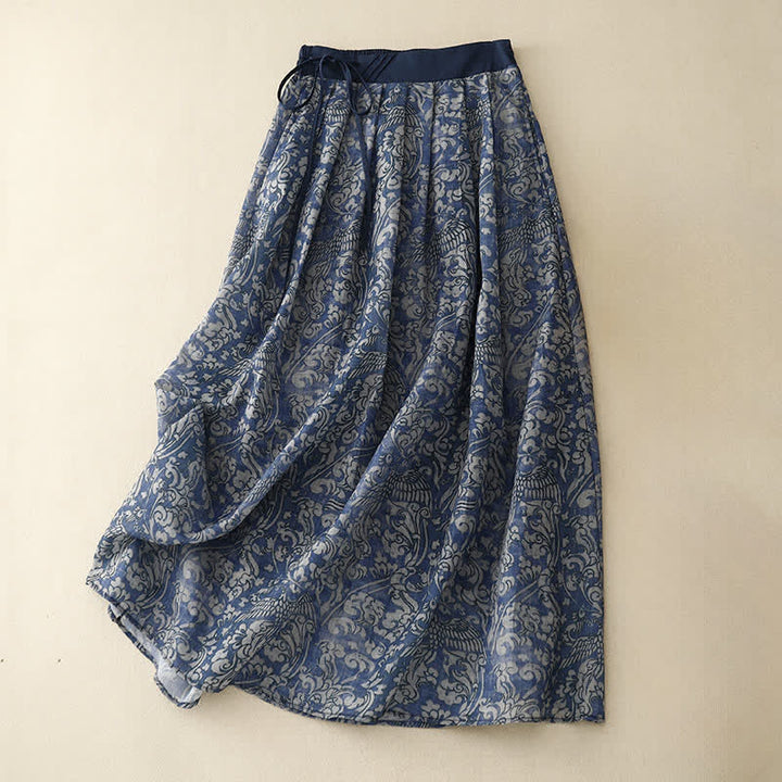 Buddha Stones Jupes d'été pour femmes, à lacets, imprimé floral et cordon de serrage, avec poches - SteelBlue - US12，UK/AU16，EU44 (2XL) - image 10