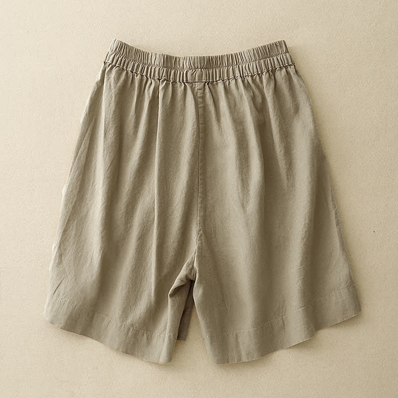 Buddha Stones Short d'été minimaliste à boutons, taille élastique, uni, avec poches, pour femme - image 1