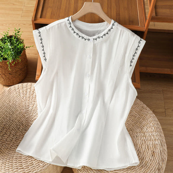 Buddha Stones Chemises d'été boutonnées à col rond pour femmes sans manches - Blanc - US8-10，UK/AU12-14，EU40-42 (2XL) - image 12