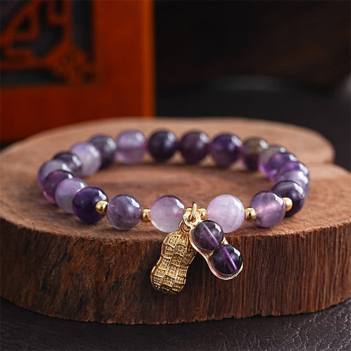 Buddha Stones Bracelet de guérison en améthyste naturelle et cacahuètes « Les bonnes choses arrivent » - Améthyste (Tour de poignet 15-16 cm) - image 0